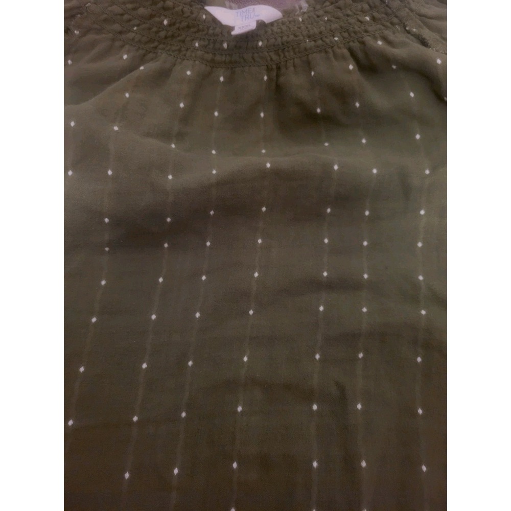 Time and Tru Women's 3/4 Sleeve 100% Cotton Plaid Green Smocked Top SZ XXXLarge - Picture 5 of 8